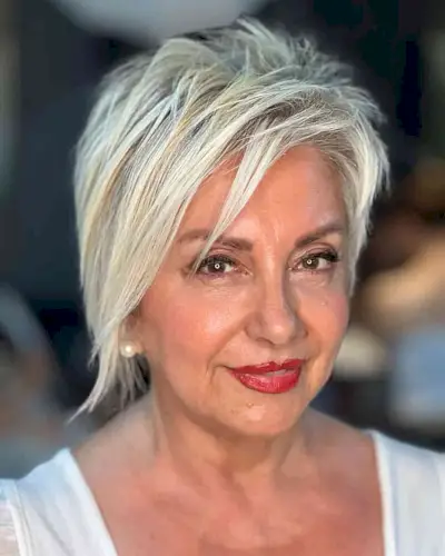 Asymmetrical Side-Swept White-Blonde Short Hair