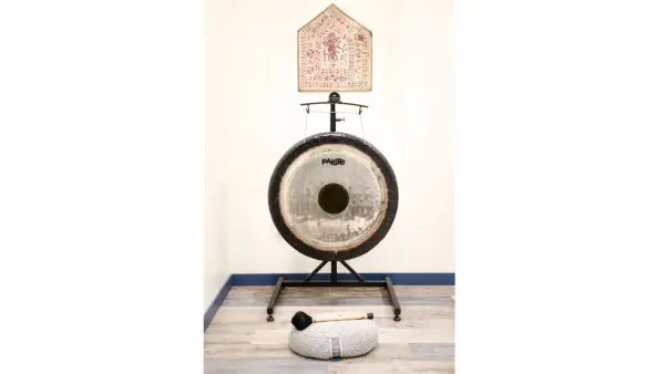 A Paiste Symphonic Gong in the meditation room.