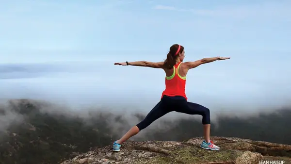 warrior 2 on mountain, Virabhadrasana II
