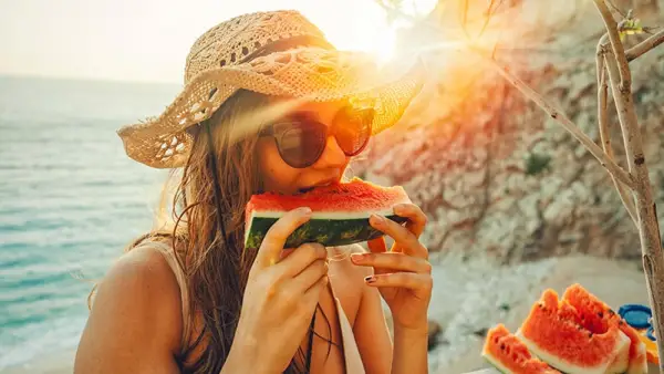eating mindfully, eating watermelon