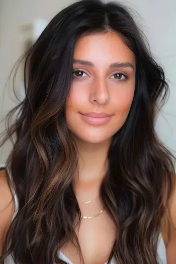 Idea colore per capelli castano scuro con cioccolato Balayage.