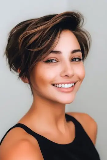 Idea colore per capelli castano scuro con toffee balayage.