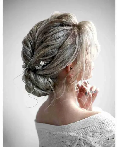 Medium-Length Elegant Updo with Bangs