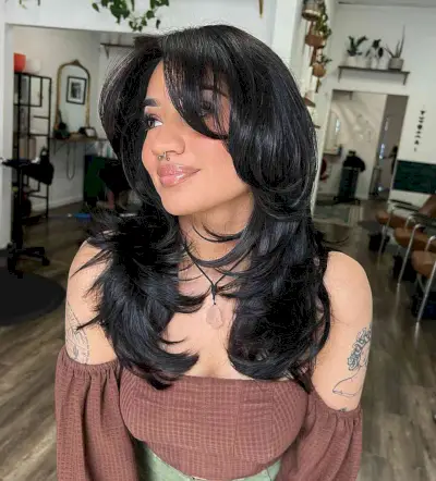 Healthy Blowout with Bangs and Layers