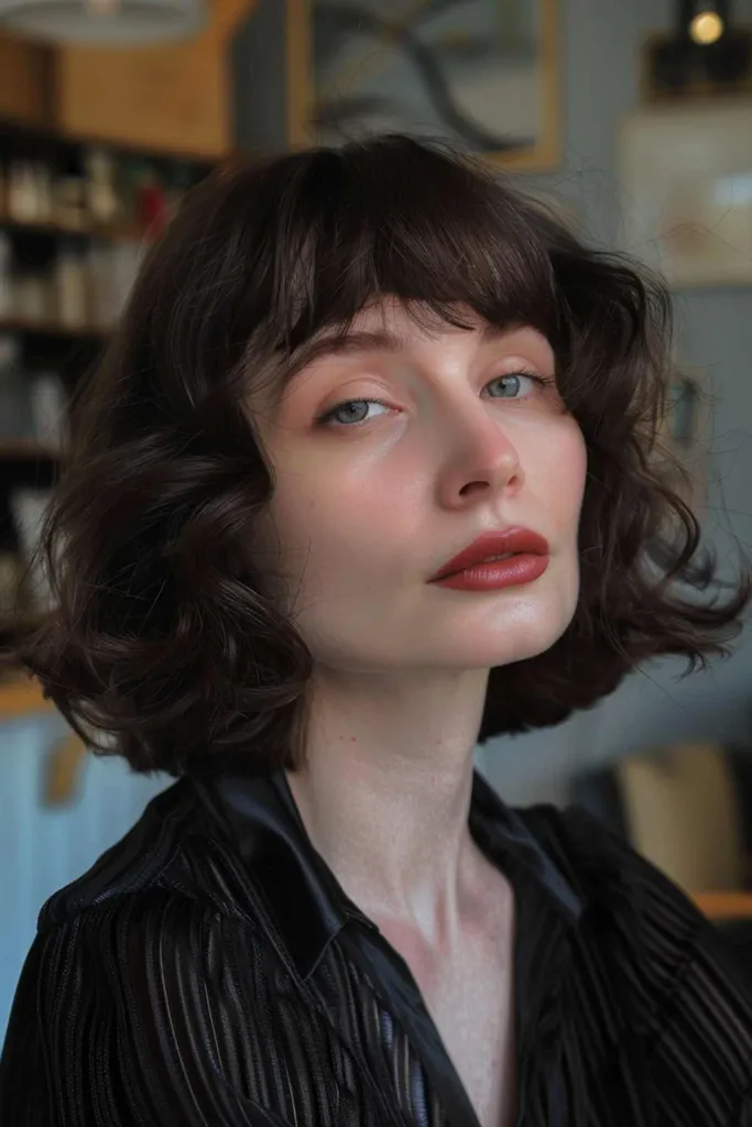 Kort haar met getextureerde pony voor een vrouw met fijn tot halflang haar.' title=