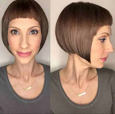 Sleek A-Line Bob with Very Short Rounded Bangs for Long Faces