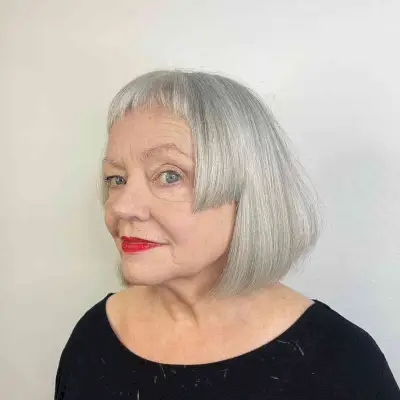 Edgy Silver Bob with Edgy Short Fringe
