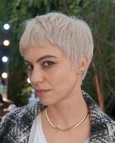 Pastel Silver Pixie with Short Fringe