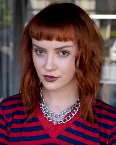 Medium-Length Auburn Shag with Short Bangs