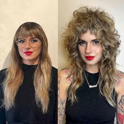 80s Messy Mullet Shag with Micro Bangs for Mid-Long Hair