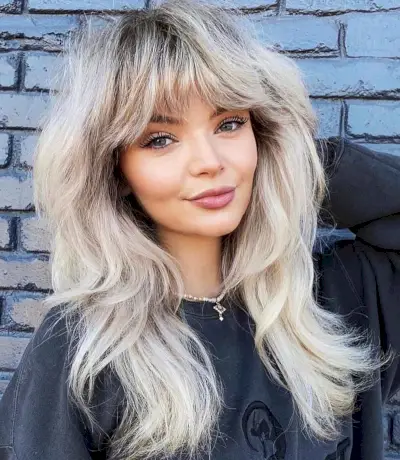 Long hair with bangs for square face shapes