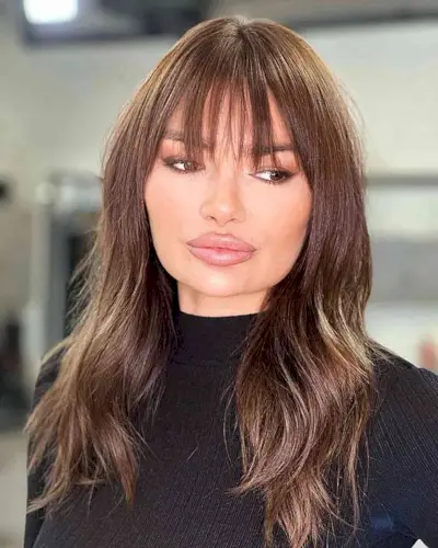 Waterfall Bangs on Long Hair for Square Faces