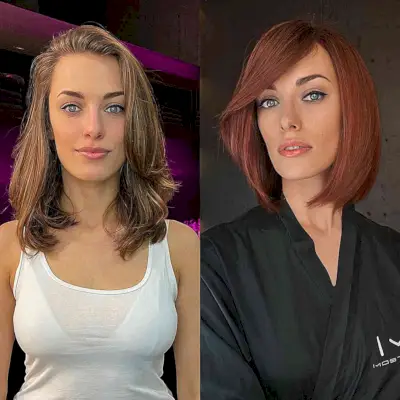 Sweeping Fringe on a Neck-Length Bob Cut for women with long faces and straight hair