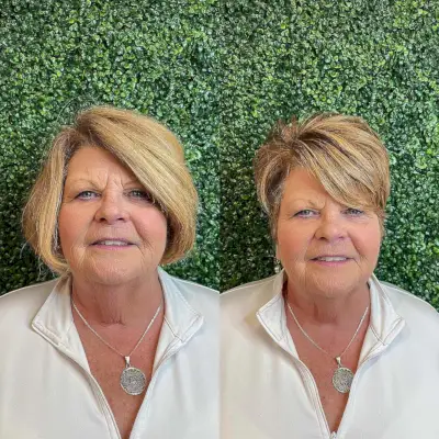 deep side part with large swoop bang