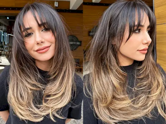 medium to long Blended Layers with Face Frame Haircut and waterfall bangs