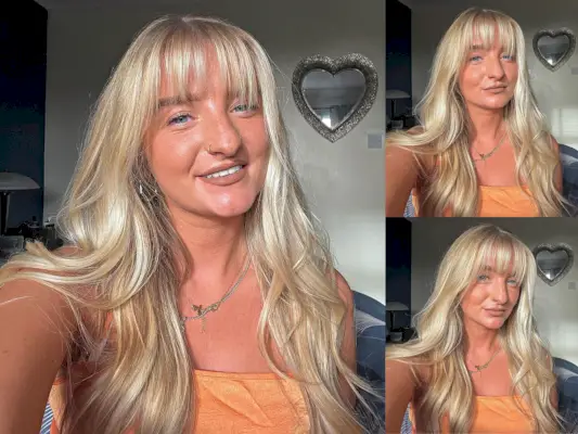 Long Blonde Subtle Layers with Arched waterfall Bangs