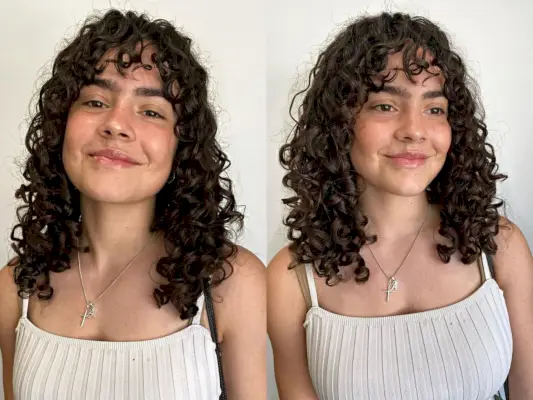 Mid-Length Voluminous Curls with Waterfall Bangs