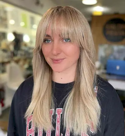 Blonde Straight mid-Length Hair with Sleek waterfall Bangs