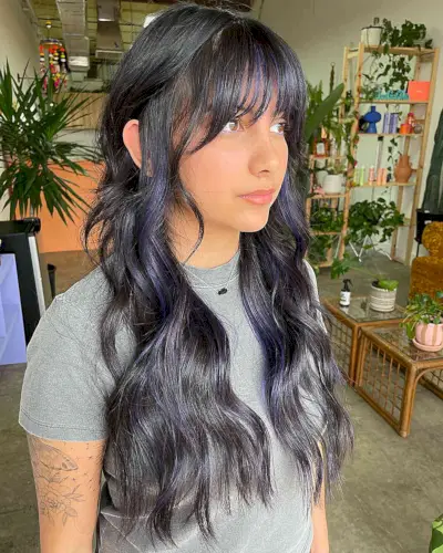 Chest-Length Soft Wavy Hair with Face-Framing Waterfall Bangs