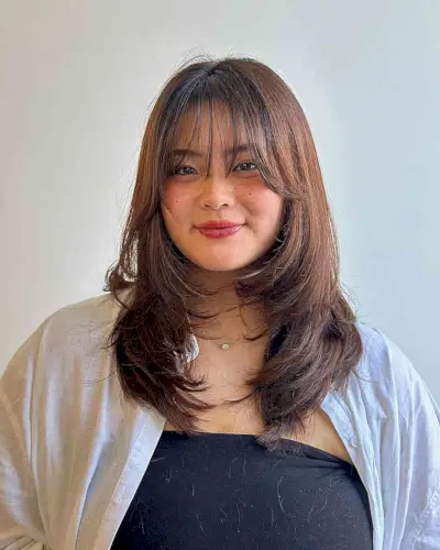 See-Through Waterfall Bangs for girls with layered medium hair