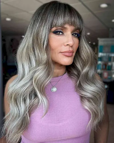 Long Ashy Hair with Blunt Bangs for women with straight hair