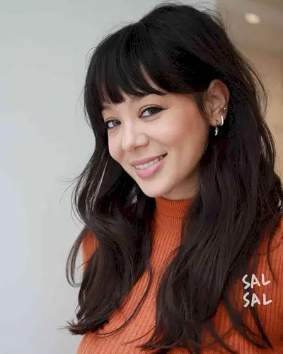 Long Dark Brunette Hair with Choppy Fringe for women who want to glow