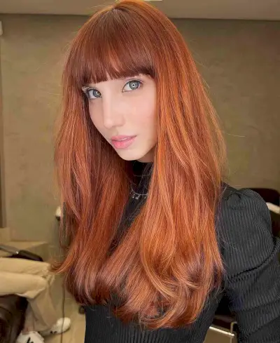 Gorgeous Long Copper Hair with Full Bangs