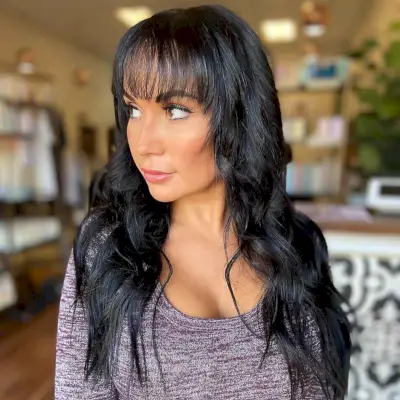 dark long hair with cute hair bangs