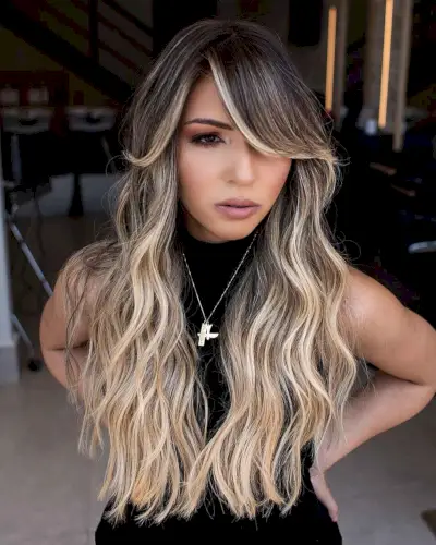 Long Blonde Ombre with Long Side Bangs