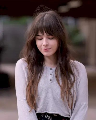 textured center bangs for long fine hair