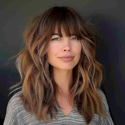 Layered Long Hair with Straight Bangs