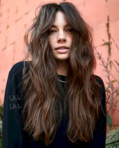 Long Tousled Layers with Face-Framing Bangs