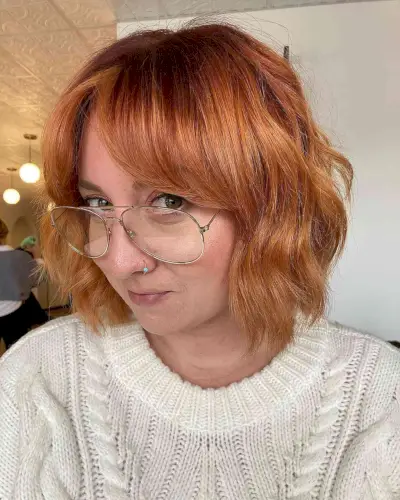 Wavy Copper Bob with Side Bangs