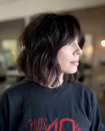 Short Wavy Cut with Brow-Length Bangs