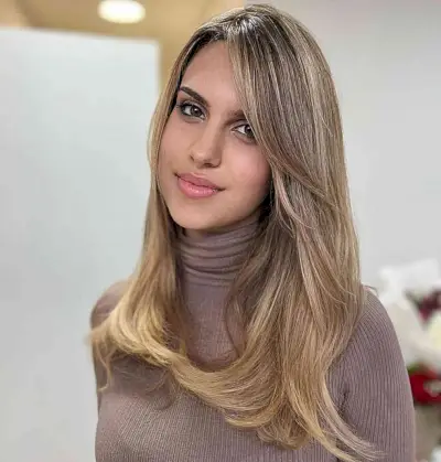 Sweeping Curtain Fringe on Long Straight Hair