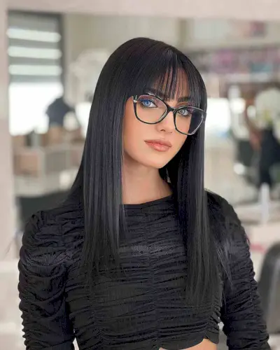 Long Black Hair with a Wispy Fringe for Straight Hair