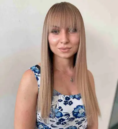 Sleek Long Straight Hair with Light Bangs