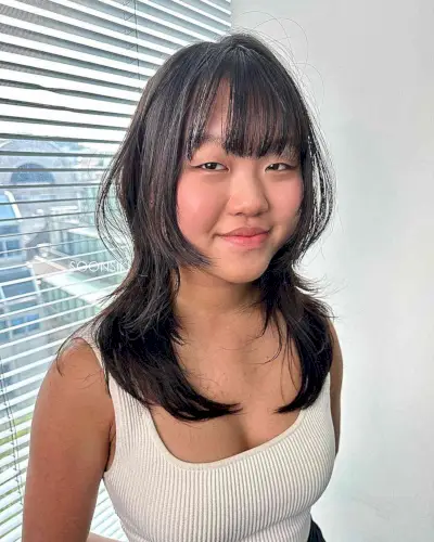 Medium Wolf Layered Haircut with Straight Bangs and Face Frame