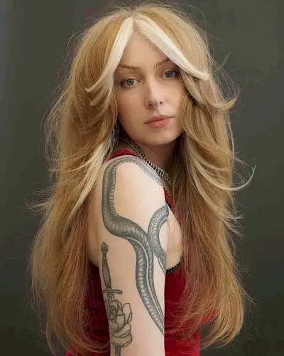 Sexy Long Shag with Bright Blonde Curtain Bangs