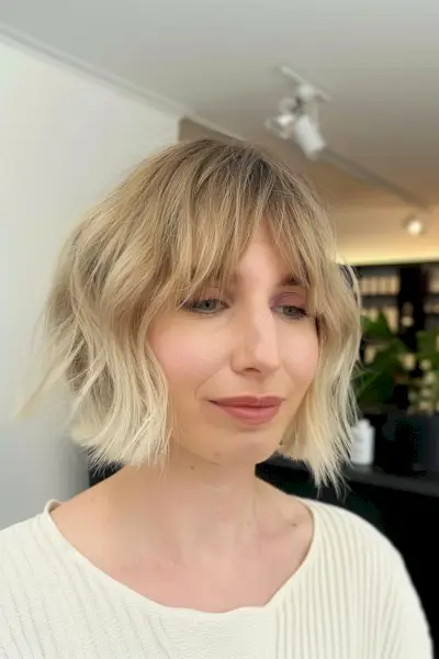 Curtain bangs on a bob haircut