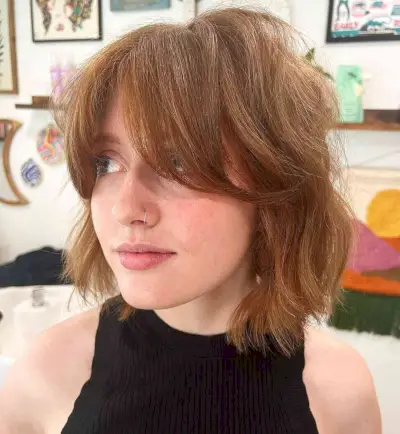 Trendy Shaggy Bob with Curtain Bangs