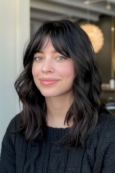 Lob haircut with curtain bangs