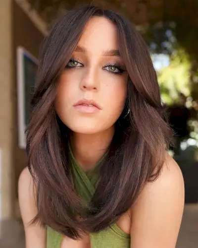 Mid-Length Brown Hair with Beautiful Curtain Fringe