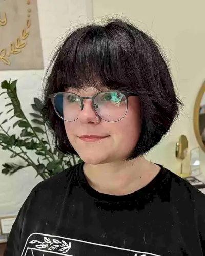 Jaw-Length Graduated French Bob with Thick Bangs for Women