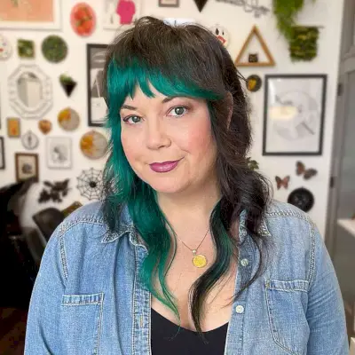 Teal Blue Fringe on a Mullet for Round Faces