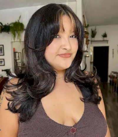 Beautiful Dark Mid-Length Hair with Blonde Bangs for Round Faces