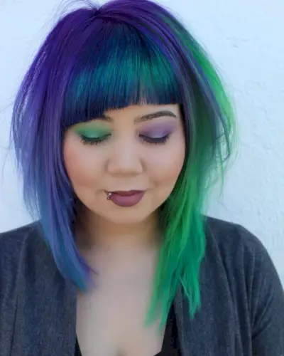 Unique Asymmetrical Bangs for Women with Round Faces