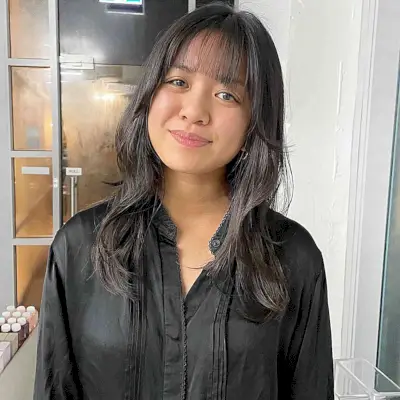 Straight See-Through Bangs for Medium Layered Hair for Rounder Face Shapes