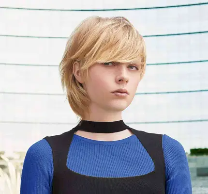 Layered Side-Swept Bangs on Short Bobbed Cut for Thick Hair