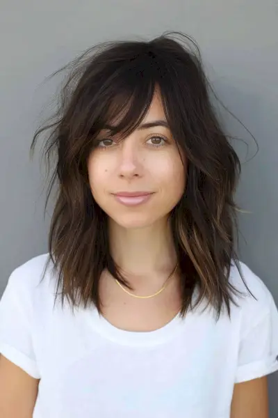 shag haircut with side bangs